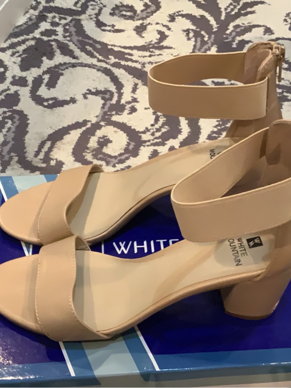White Mountain Beige Ankle-Strap Block Heel Sandals